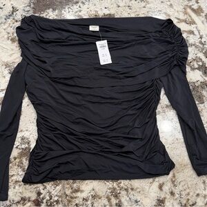 NWT Abercrombie & Fitch Black Ruched Off-Shoulder Long Sleeve Top